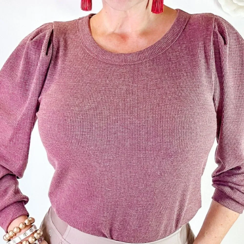 Thermal Puff Sleeve Crew Neck Top - Picture 5 of 5